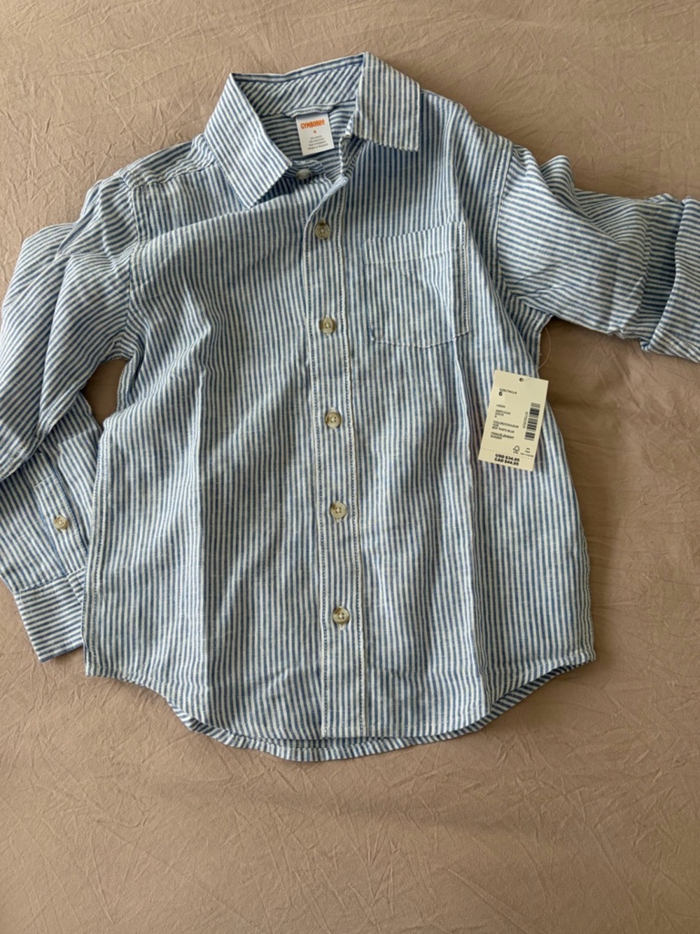 NWT 6T Gymboree Light Blue & White Striped Button-Down linen blend Shirt